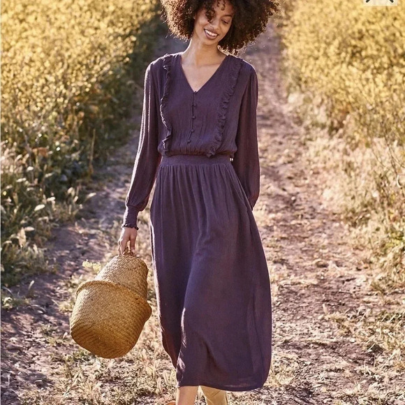 NWOT Garnet Hill Ruffle Crêpe Dress. Color Nightshade. Size Small. F/W 2023 - Picture 1 of 5